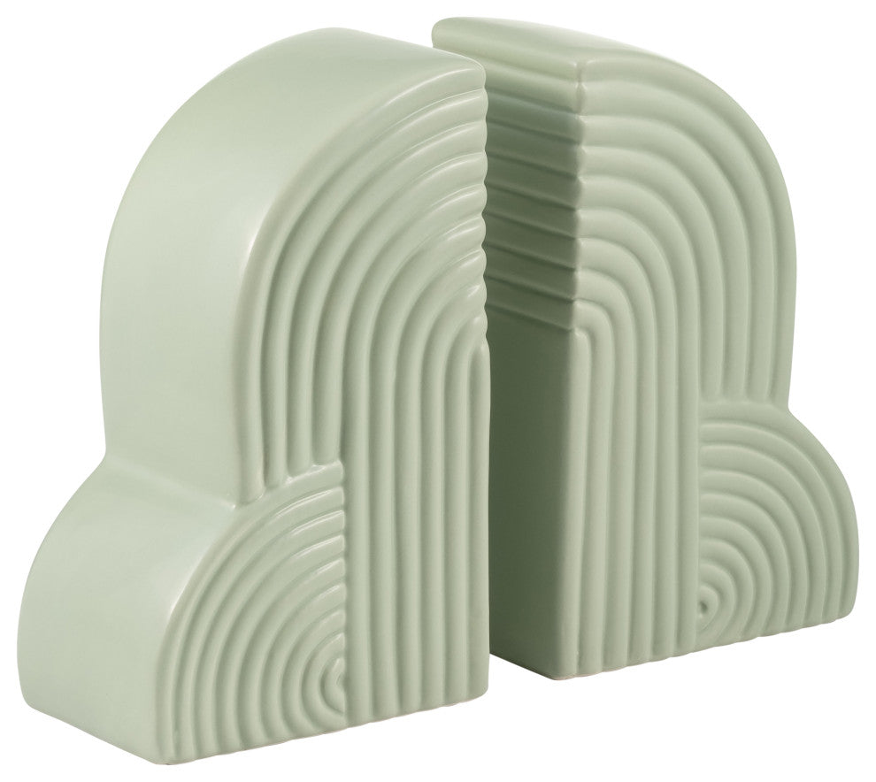 Ceramic Set of 2 13X10" Arches Bookends, Cucumber