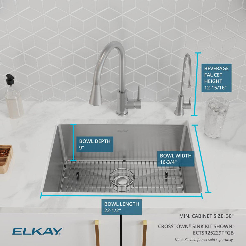 Stainless Steel 25 x 22 x 9 Single Dual Mount Sink, Filtered Beverage Faucet Kit