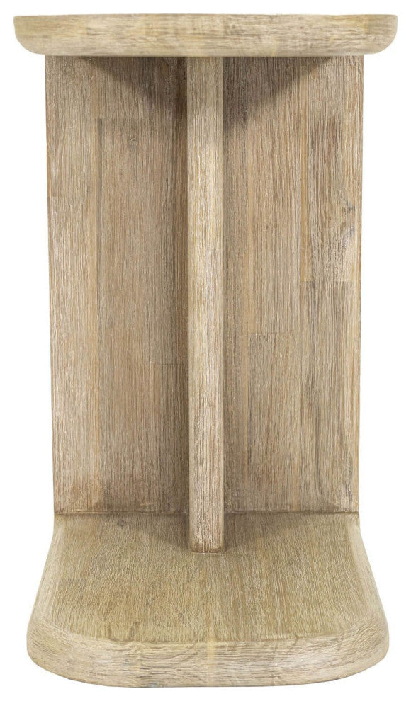 Haru C-Shaped Acacia Side Table, Beige
