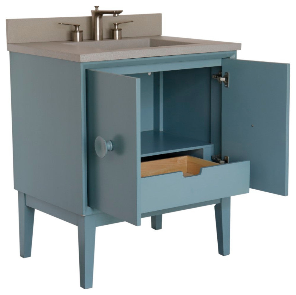 31" Single Vanity, Aqua Blue Finish With Gray Concrete Top