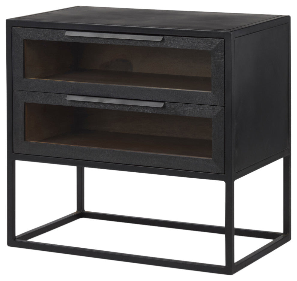 Sloan Dark Brown Solid Wood w/ Black Metal Frame Side Table