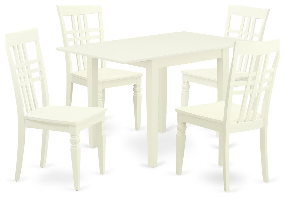 5Pc Dining Set, A Table, 4 Chairs, Solid Wood Seat, Panel Back, Linen White