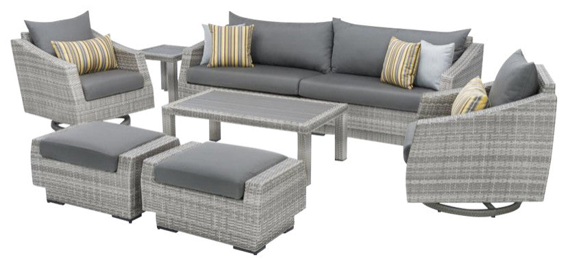 Cannes Deluxe 8 Piece Aluminum Outdoor Patio Sofa and Club Chair Set, Charcoal Gray