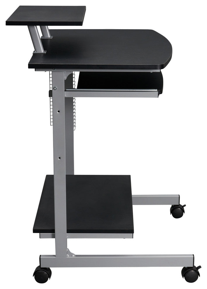 Techni Mobili Wood & Steel Compact Computer Cart with Storage in Graphite Gray