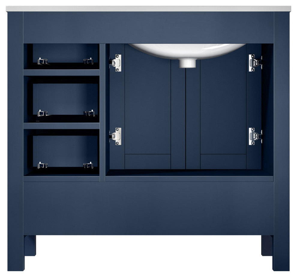 Jacques 36" Navy Blue Single Vanity Set with Marble Top - Left Version