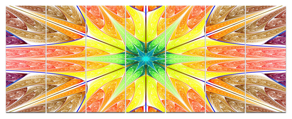 Yellow Glowing Fractal Texture, Abstract Canvas Art Print, 83"x32", 7 Panels
