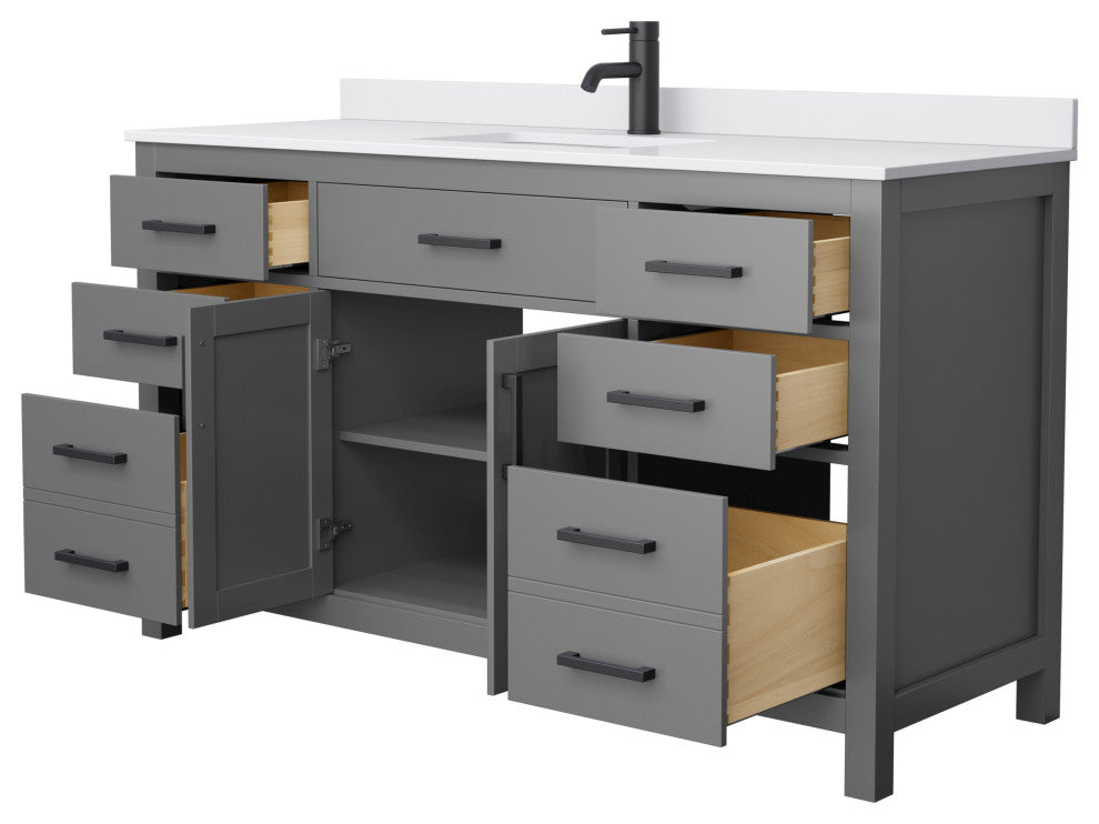 60" Single Bath Vanity Dark Gray, White Cult.Marble Countertop, Sink, Black Trim