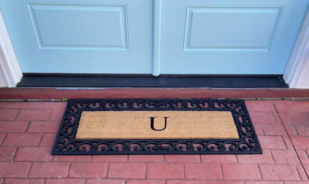 First Impression Hand Crafted Myla Monogrammed Large Entry Doormat, 18"x48", U