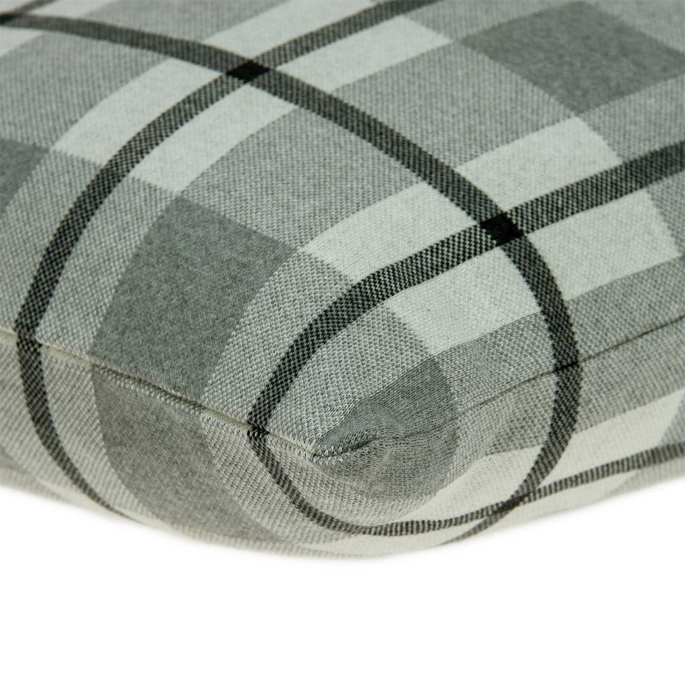HomeRoots Square Gray and Blue Plaid Accent Pillow Cover