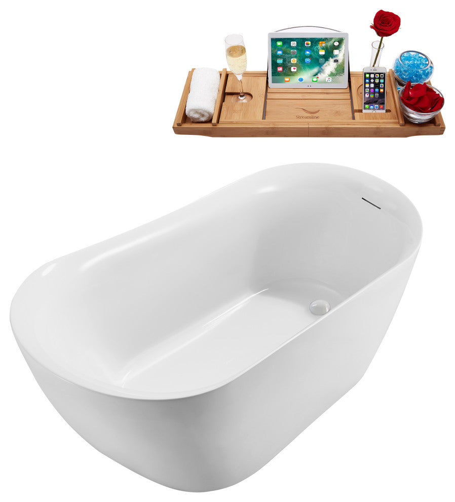 59'' Streamline N290ORB Freestanding Tub, Tray, Internal Drain, Pop-Up: White