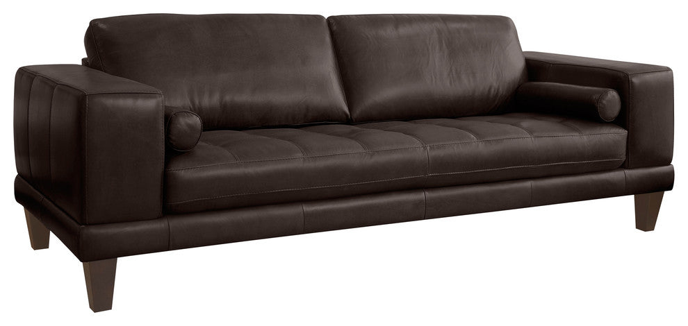 Wynne Contemporary Sofa With Brown Wood Legs, Espresso