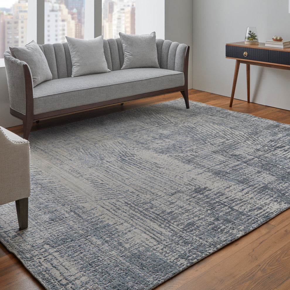 Kinton Modern Abstract, Blue/Ivory/Gray, 2'6"x12' Runner
