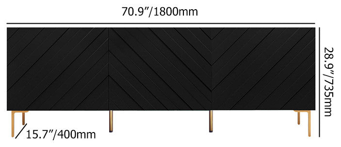Modern 70.9" Black Buffert Sideboard Table with Gold Legs & 3 Doors, Black