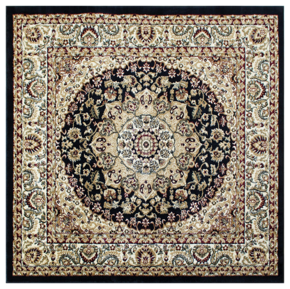 Florence Collection Persian Style Square 7' x 7' Black Area Rug