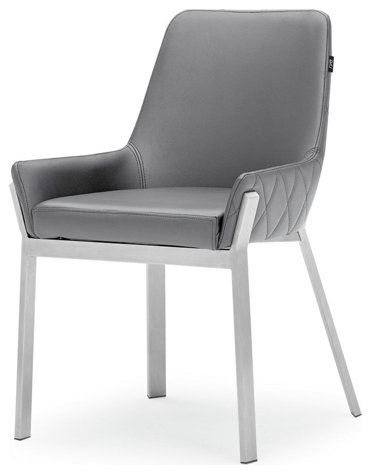 Sydney Leatherette Dining Chair With Brushed Stainless Steel Legs, Gray