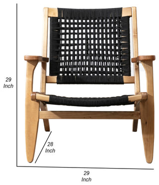 Accent Chair With Rope Woven Seat and Wooden Frame, Brown and Black