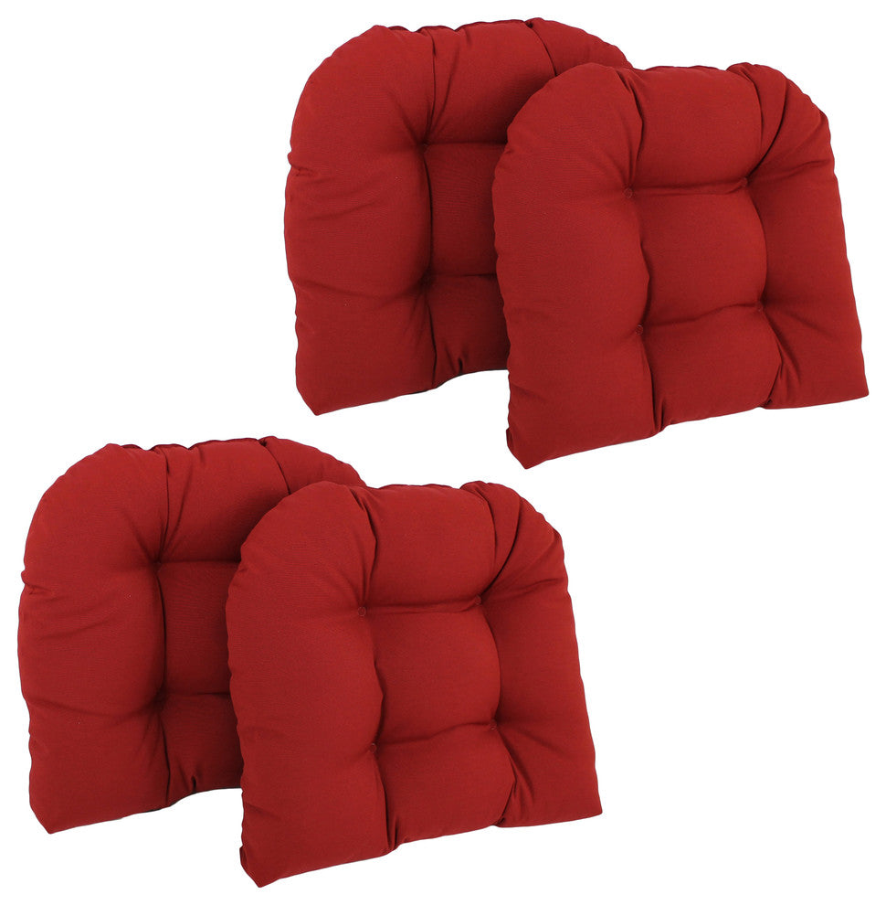 19" U-Shaped Twill Tufted Dining Chair Cushions, Set of 4, Ruby Red