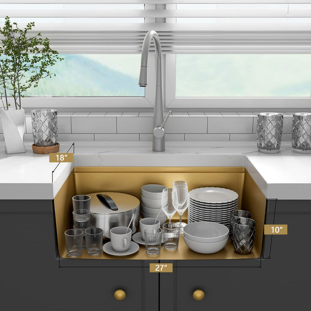 HIGOLD Single Bowl Undermount Kitchen Sink, 10", Nano, PVD Gold