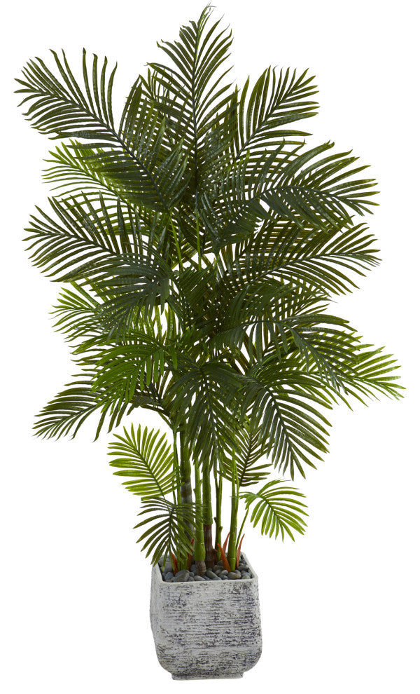 75" Areca Palm Artificial Tree, White Planter