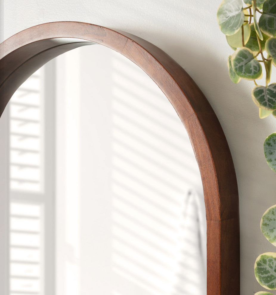 Hutton Wood Framed Arch Mirror, Walnut Brown, 20"x30"