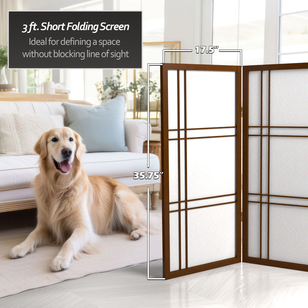 3' Tall Double Cross Shoji Screen, Walnut, 4 Panels
