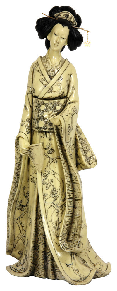 14" Geisha Figurine With Plum Tree Kimono