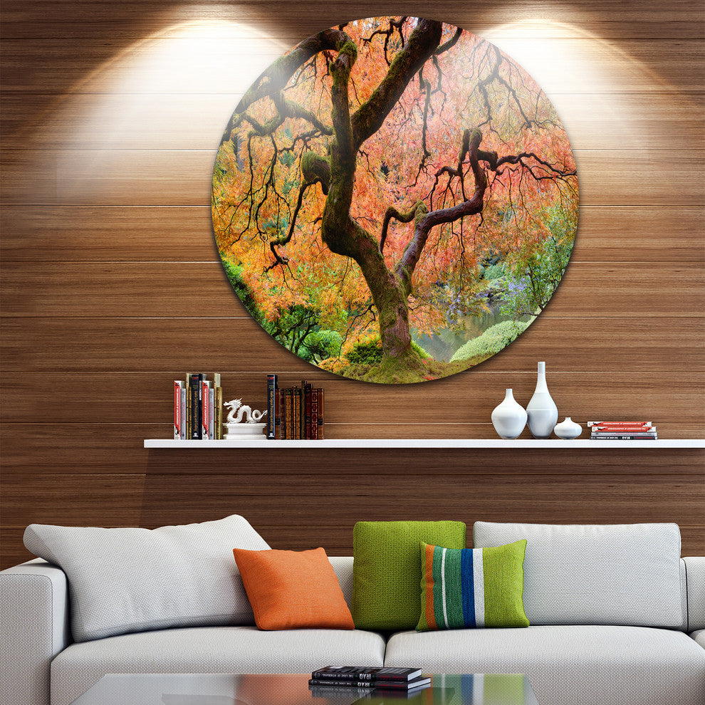 Autumn Maple Tree, Landscape Photography Round Wall Art, 23"