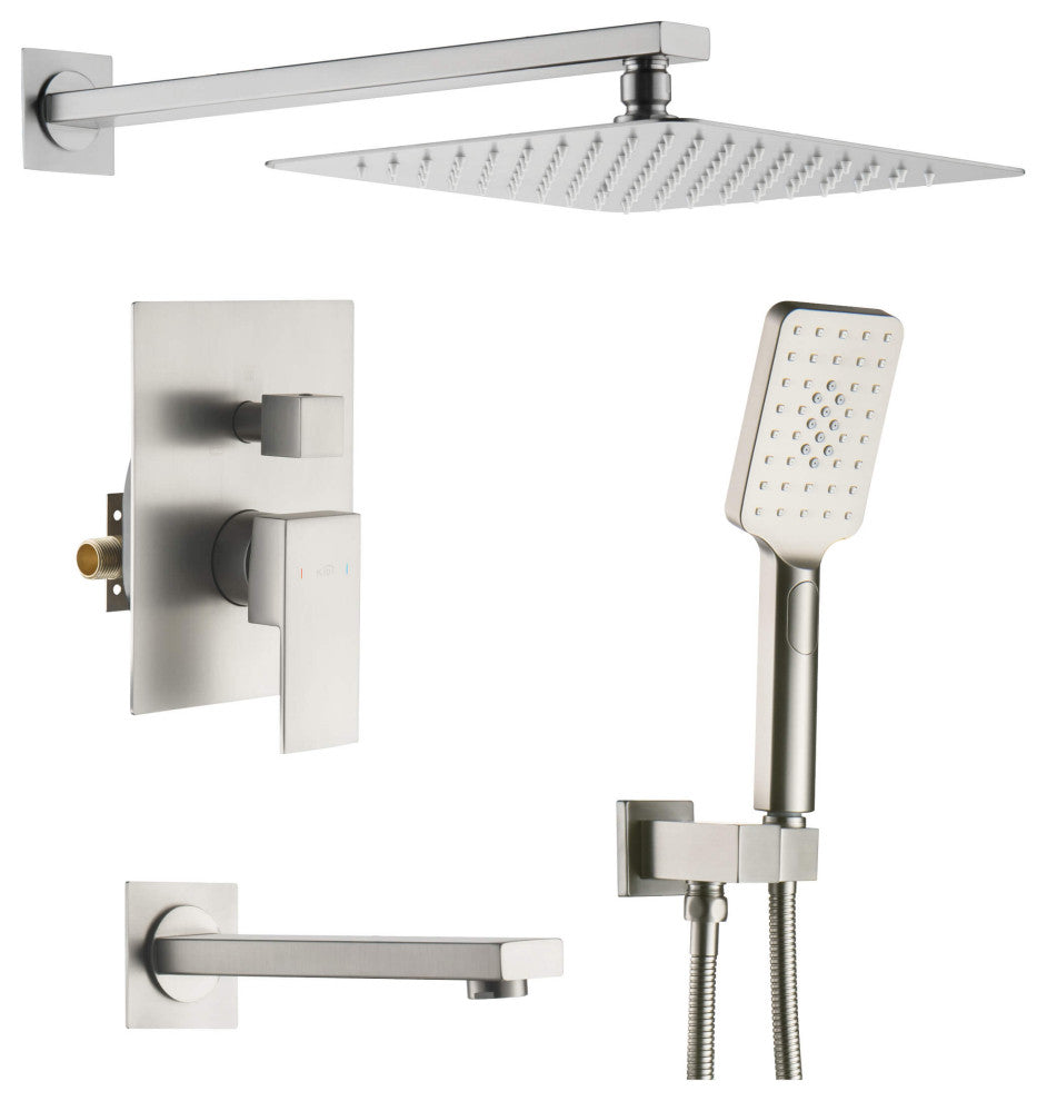 Cube Pressure 3-Function Shower System, Rough-In Valve, Brushed Nickel