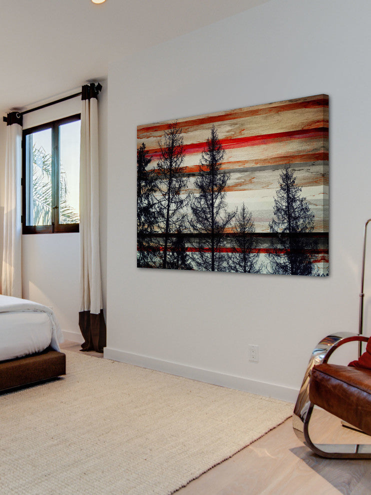"Trees Against Red Striped Sky" Fine Art Canvas Print, 18"x12"