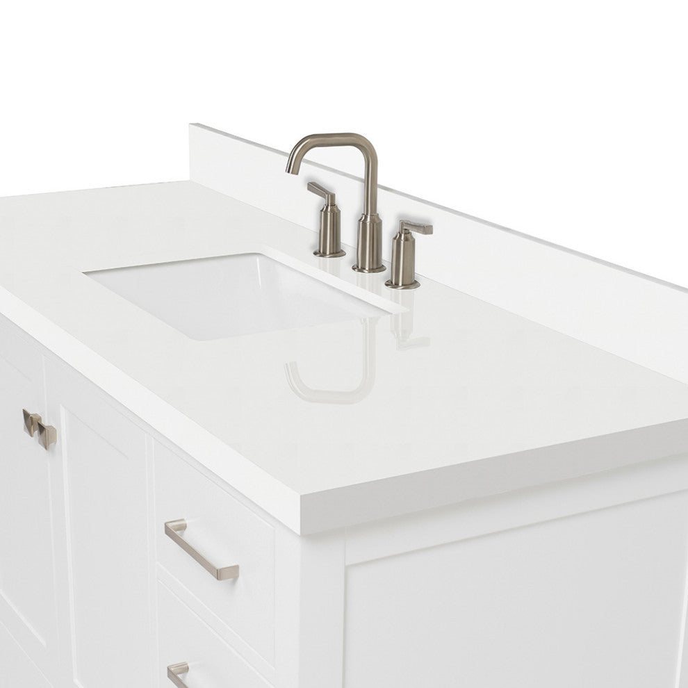 ARIEL Cambridge 55" Single Rectangle Sink Bathroom Vanity White With Quartz Top