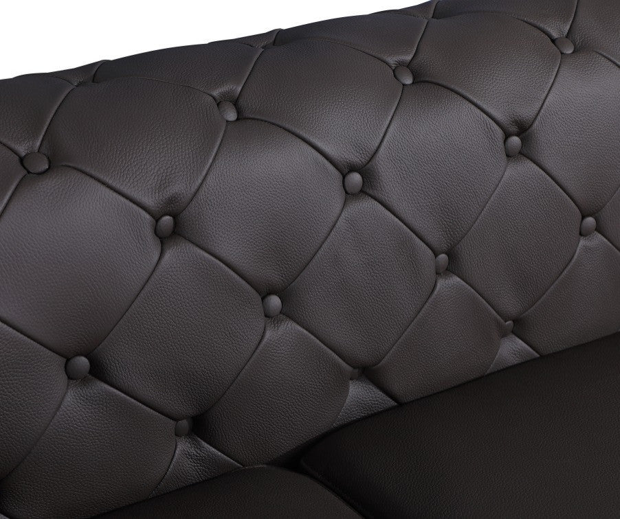 Glam Espresso Brown and Chrome Tufted Leather Armchair