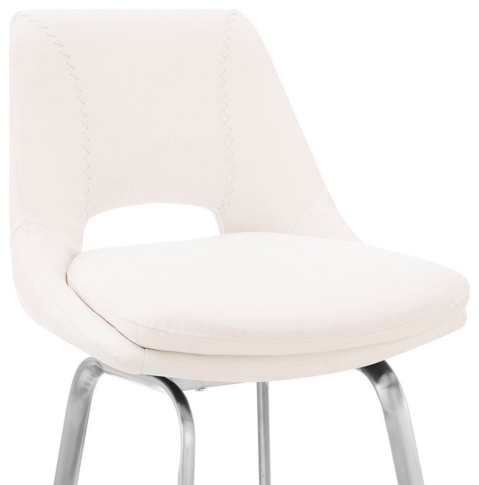 30" Elegant Gray Faux Leather Bar Stool With Stainless Steel Frame