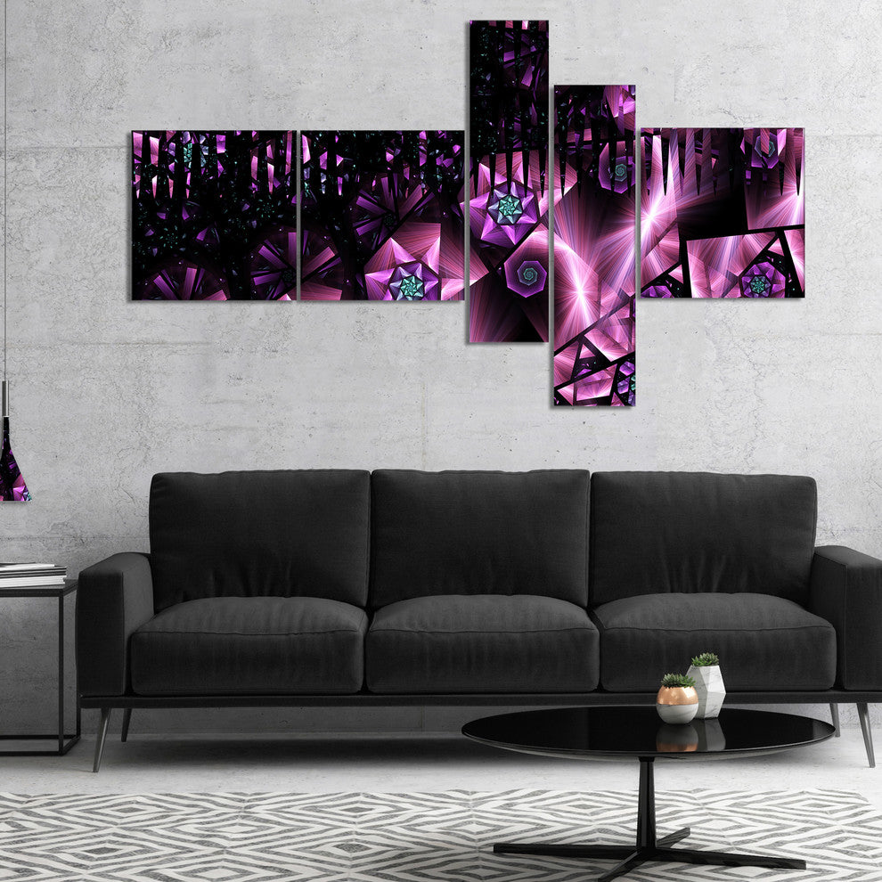 Purple Radiance of Starry Sky, Abstract Wall Art Canvas, 60"x32", 5 panels