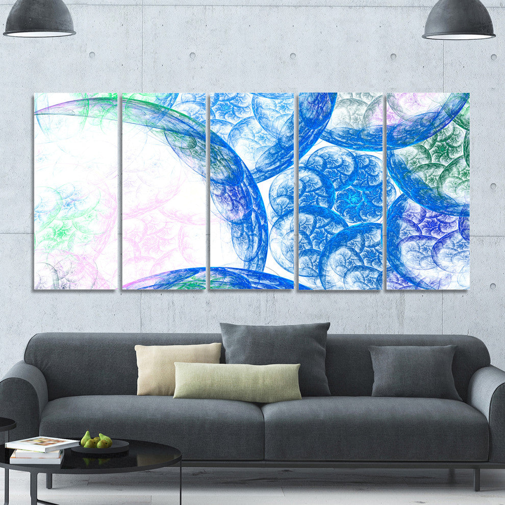 Blue White Dramatic Clouds, Abstract Canvas Wall Art, 60"x28", 5 Panels