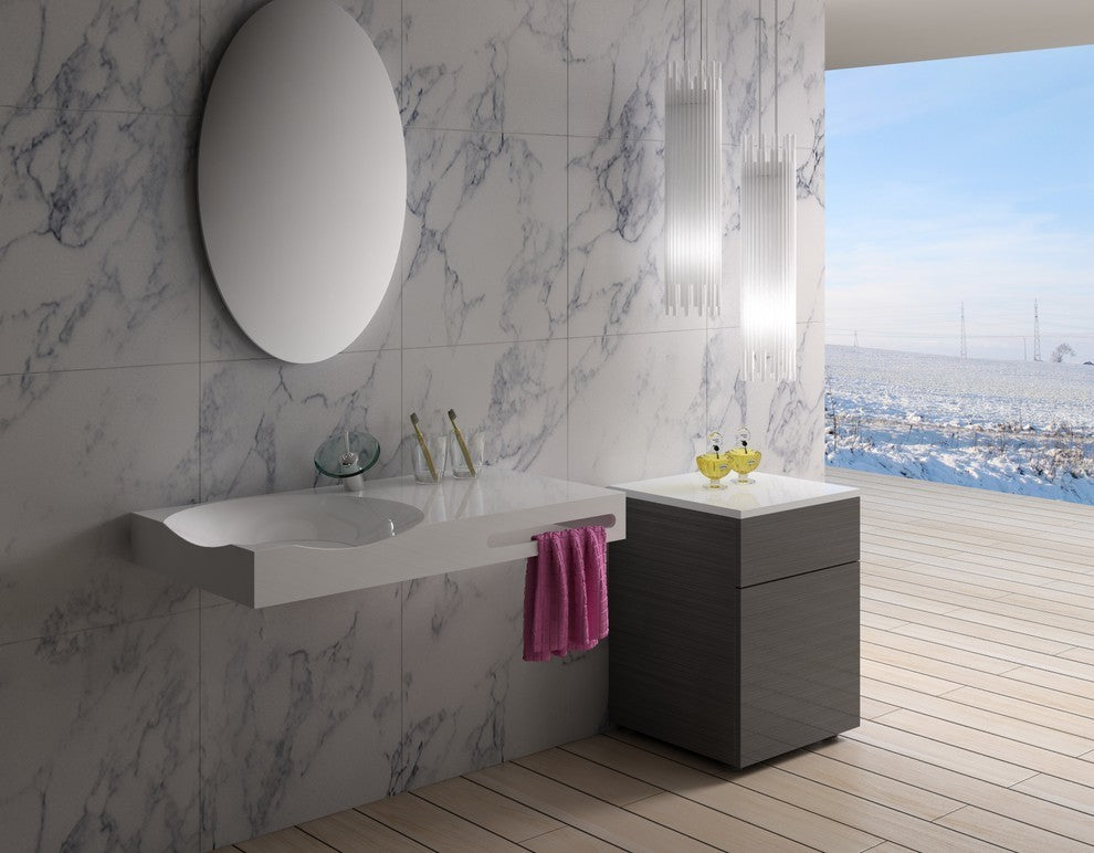 ADM Circular Wall Mounted Sink, White, 35", Matte White