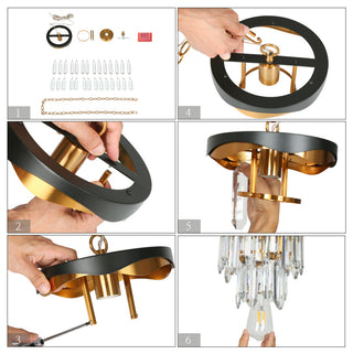 LNC Zephyrine 1-Light 8.5" Modern Mini Crystal Pendant Light, Brass/Black