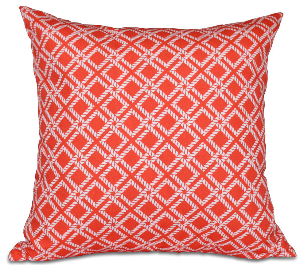 Rope Rigging, Geometric Print Outdoor Pillow, Red-Orange, 20"x20"