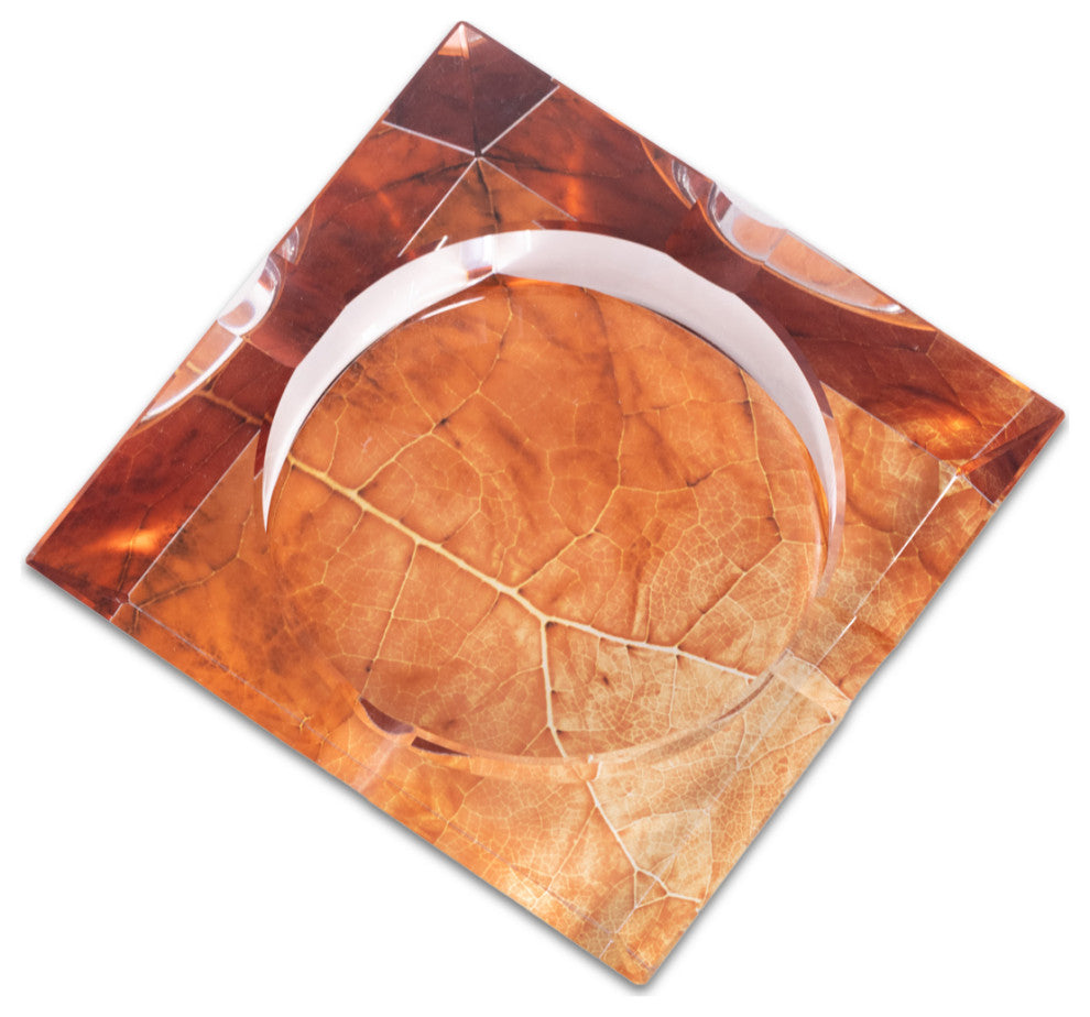 Tobacco Leaf Design Crystal Ashtray, 4 Cigar Rests