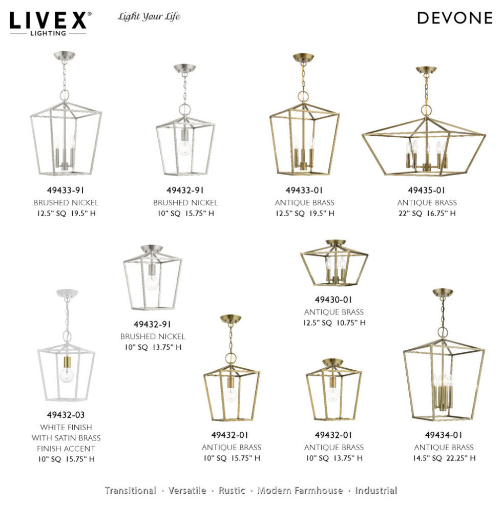 Devone 3 Light Antique Brass Square Semi-Flush