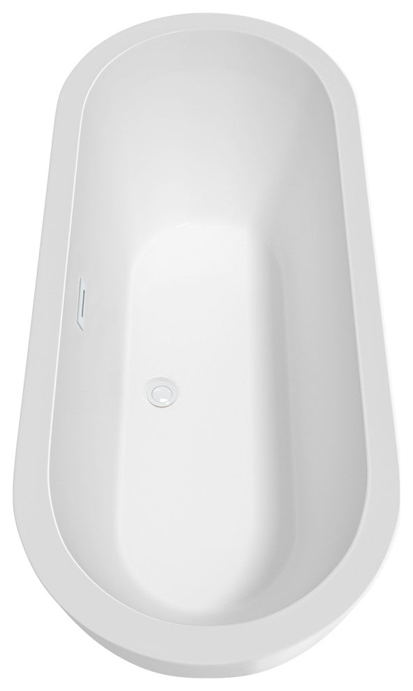 Soho 72" Freestanding White Bathtub, Shiny White Drain and Overflow Trim