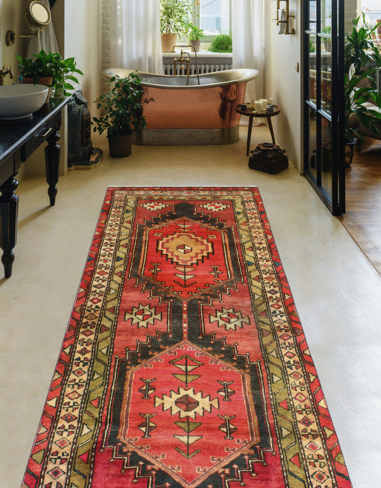 Fine Vintage Distressed Roshanak Red/Charcoal Runner, 3'2 x 7'7