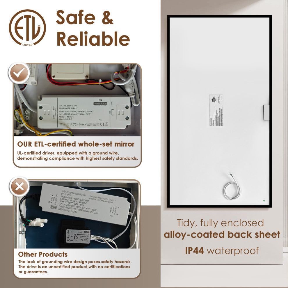 Hesili Frameless Surface-Mount LED Lighted Bathroom Medicine Cabinet, 48"