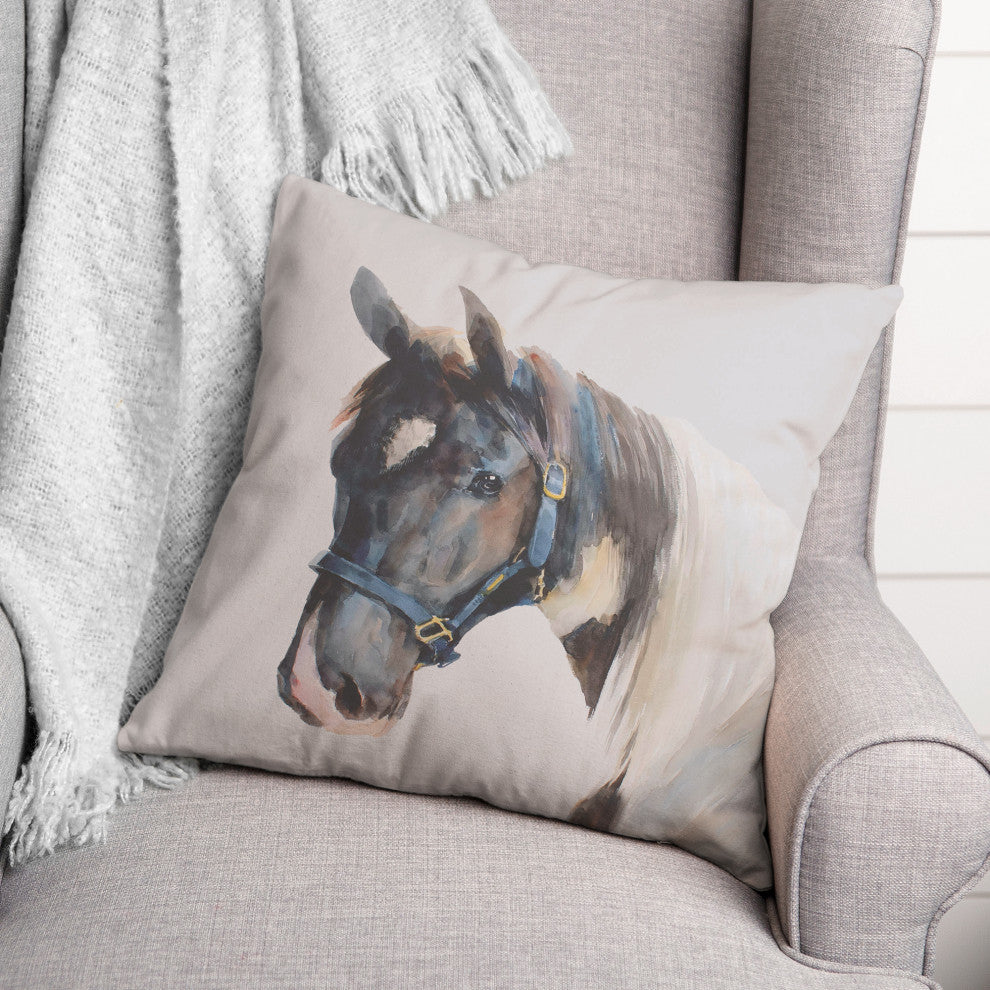Horse Watercolor 1 16"x16" Spun Poly Pillow