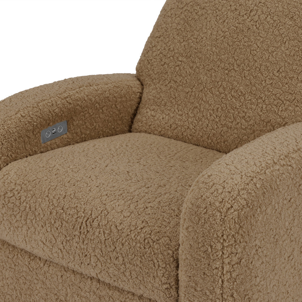 Nami Electronic Recliner and Swivel Glider Recliner, Boucle With USB port, Cortado Shearling With Light Wood Base