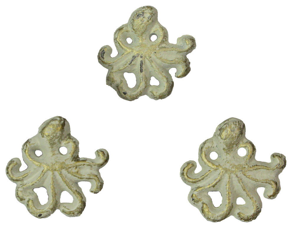 White Cast Iron Octopus Drawer Pull Decorative Cabinet Knob Nautical  Set of 6