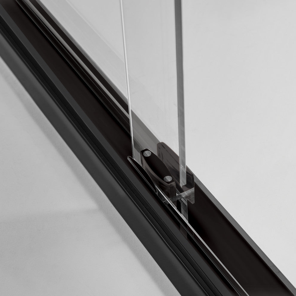 Frederick 59 in. W x 76 in. H Shower Door in Matte Black with Frosted Glass