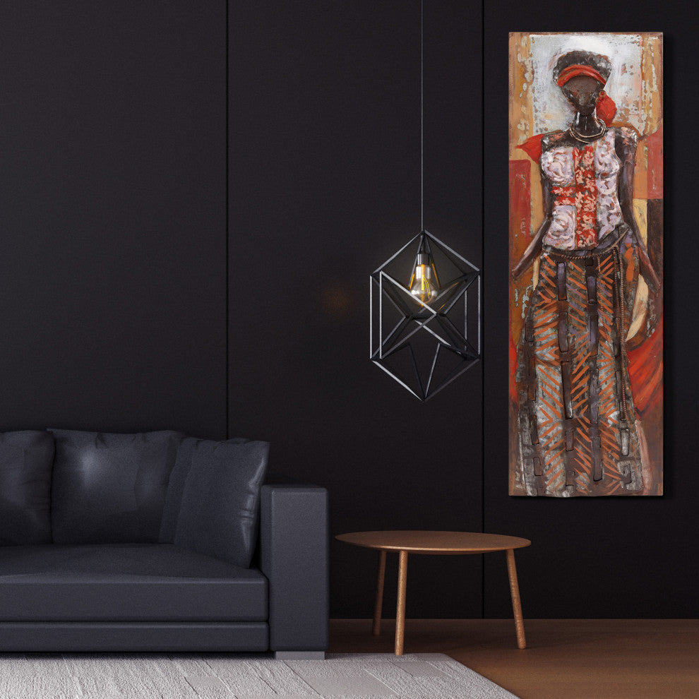 "Elegance" Primo Mixed Media Hand Painted Iron Woman Wall Sculpture, 20"x 60"