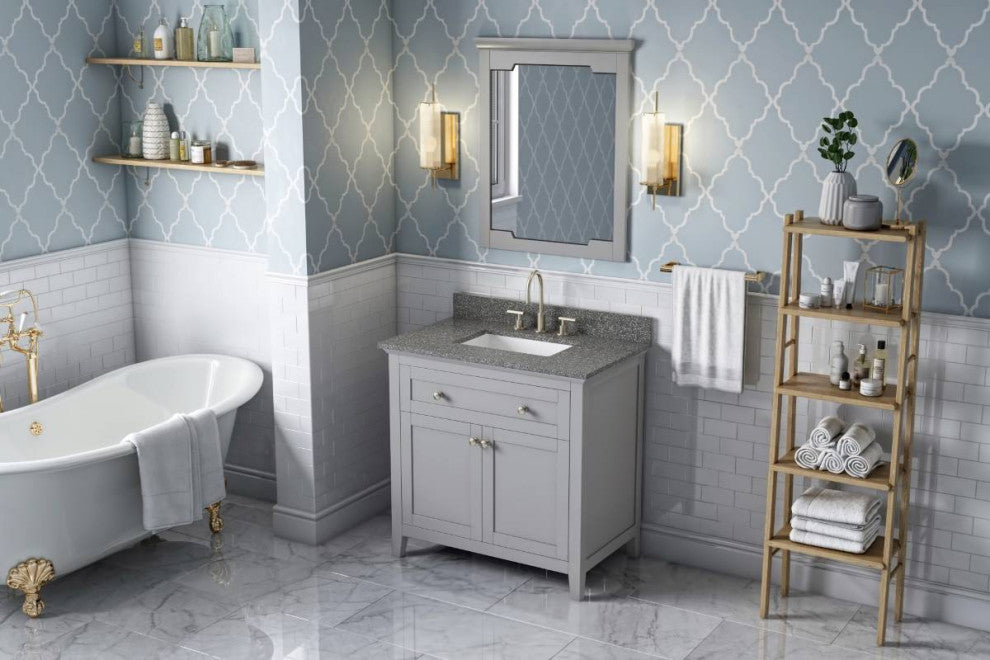 Chatham Traditional 36" Grey Single Sink Vanity, Boulder Cultured Marble Vanity