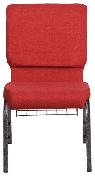 18.5''W Chair in Red Fabric with Cup Book Rack-Silver Vein Frame