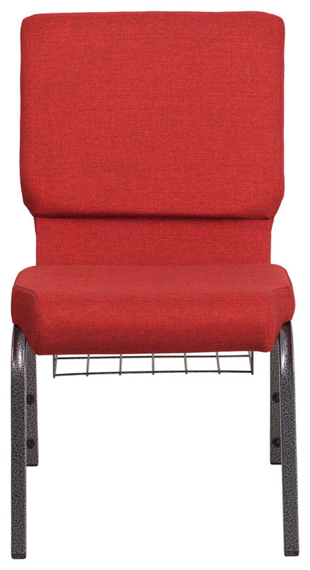18.5''W Chair in Red Fabric with Cup Book Rack-Silver Vein Frame